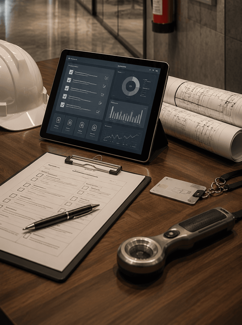 Compliance documents and magnifying glass